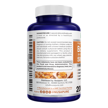 NusaPure Boswellia Serrata 500 mg Per Veggie Caps 200 Count (Ext. 20:1, Non-GMO, Vegan, Bioperine) Ayurvedic Herb: Indian Olibanum, Frankincense