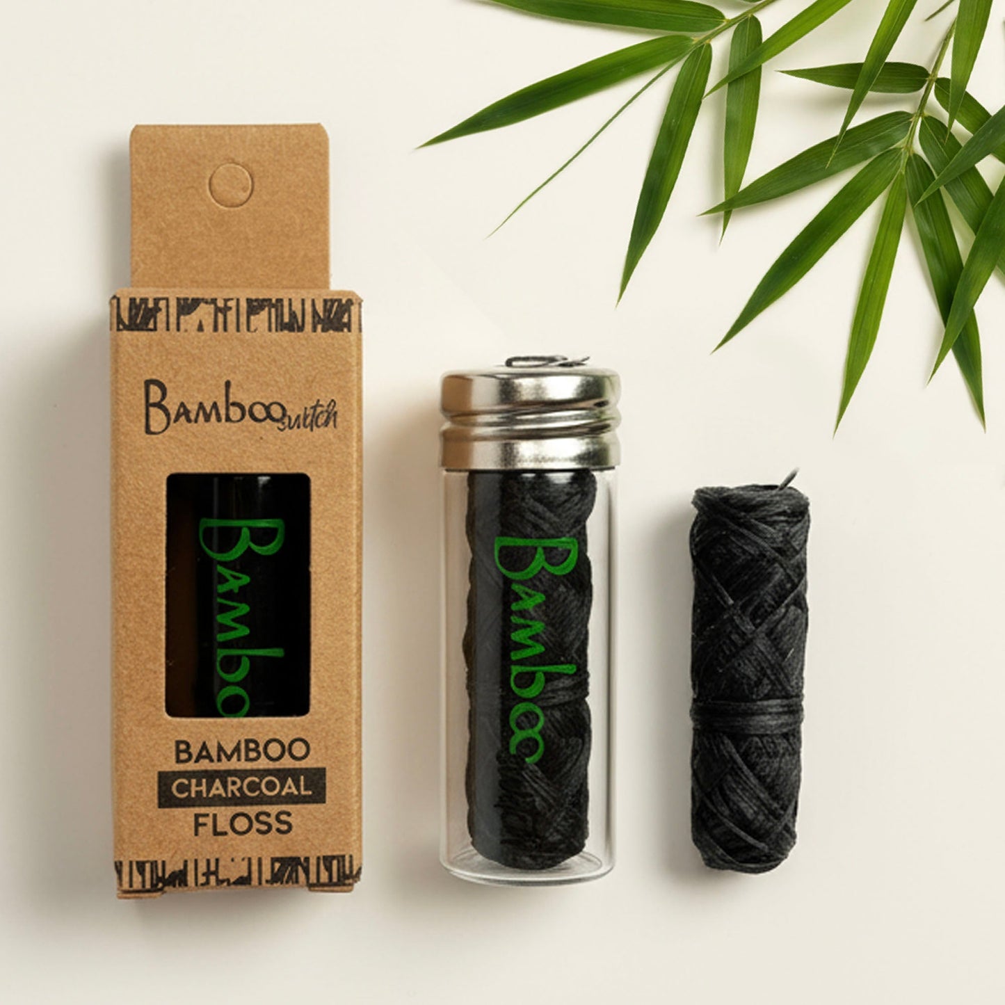 Bamboo Charcoal Floss in Glass Container