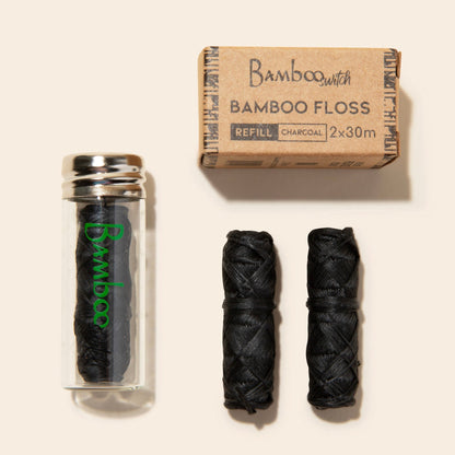 Bamboo Charcoal Floss in Glass Container